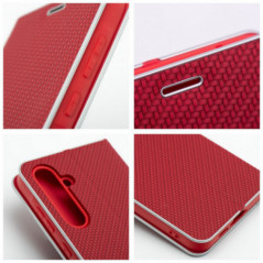 Samsung Galaxy M12 Wallet Cases LUNA Book Carbon Carbon Fibre, Elegant  Red 