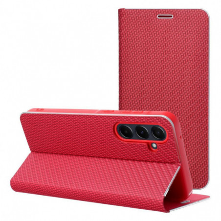 Samsung Galaxy A52 5G Wallet Cases LUNA Book Carbon Carbon Fibre, Elegant  Red