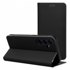 Samsung Galaxy S25 Plus Wallet Cases LUNA Book Carbon Carbon Fibre, Elegant  Black