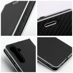 Samsung Galaxy S25 Wallet Cases LUNA Book Carbon Carbon Fibre, Elegant  Black