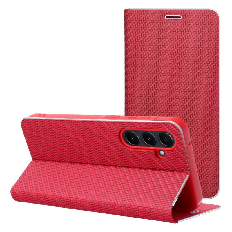 Samsung Galaxy A56 Wallet Cases LUNA Book Carbon Carbon Fibre, Elegant  Red