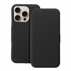 Apple iPhone 15 Pro Wallet Cases FOLIO Side Magnet Elegant, Carbon pattern  Black