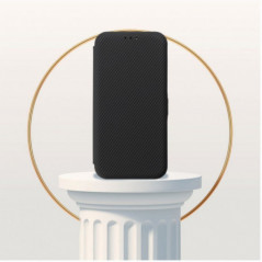 Apple iPhone 16 Pro Max Wallet Cases FOLIO Side Magnet Elegant, Carbon pattern  Black