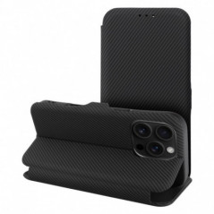 Apple iPhone 16 Wallet Cases FOLIO Side Magnet Elegant, Carbon pattern  Black