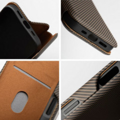 Apple iPhone 16 Pro Wallet Cases FOLIO Side Magnet Elegant, Carbon pattern  Brown