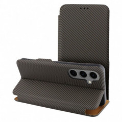 Samsung Galaxy S23 Ultra 5G Wallet Cases FOLIO Side Magnet Elegant, Carbon pattern  Brown