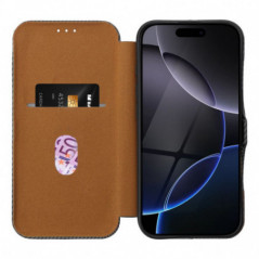 Apple iPhone 16 Pro Max Wallet Cases FOLIO Side Magnet Elegant, Carbon pattern  Grey