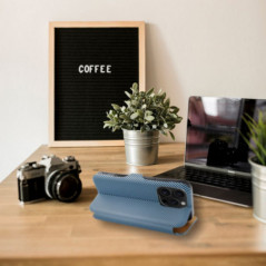 Apple iPhone 16 Wallet Cases FOLIO Side Magnet Elegant, Carbon pattern  Blue