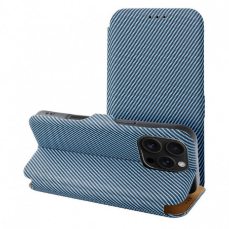 Apple iPhone 16 Pro Max Wallet Cases FOLIO Side Magnet Elegant, Carbon pattern  Blue