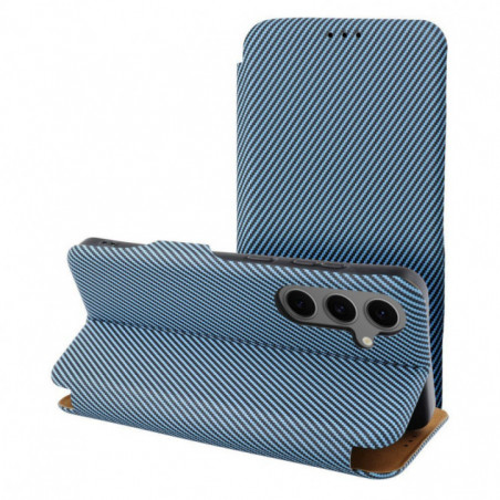 Samsung Galaxy A15 5G Wallet Cases FOLIO Side Magnet Elegant, Carbon pattern  Blue