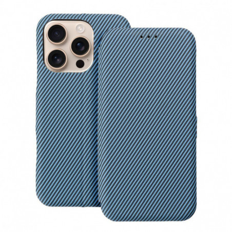 Apple iPhone 14 Pro Max Wallet Cases FOLIO Side Magnet Elegant, Carbon pattern  Blue