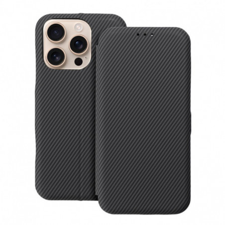 Apple iPhone 16 Wallet Cases FOLIO Side Magnet Elegant, Carbon pattern  Grey