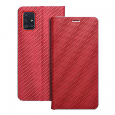 Samsung Galaxy A51 LTE Wallet Cases LUNA Book Carbon Carbon Fibre, Elegant  Red