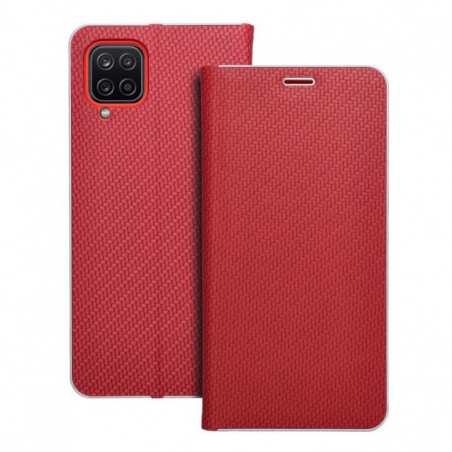 Samsung Galaxy A12 Wallet Cases LUNA Book Carbon Carbon Fibre, Elegant  Red
