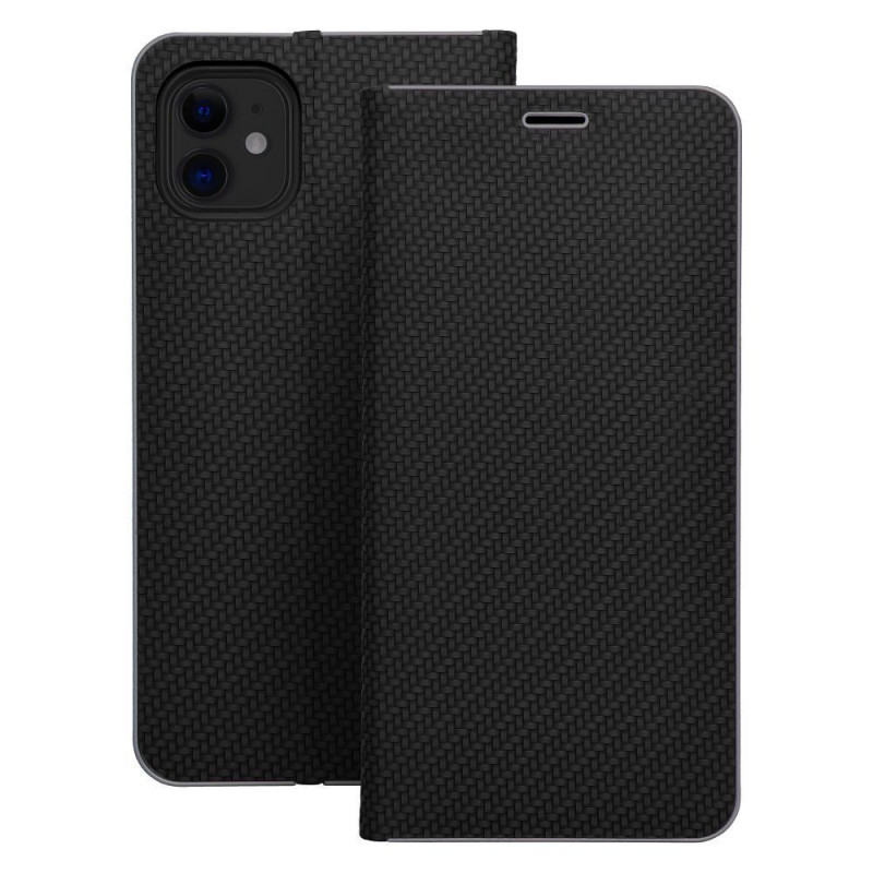 Apple iPhone 16e Wallet Cases LUNA Book Carbon Carbon Fibre, Elegant  Black
