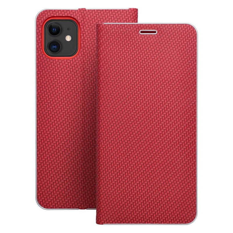 Apple iPhone 16e Wallet Cases LUNA Book Carbon Carbon Fibre, Elegant  Red