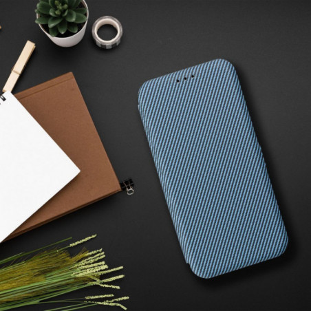 Motorola Moto G35 Wallet Cases FOLIO Side Magnet Elegant, Carbon pattern  Blue