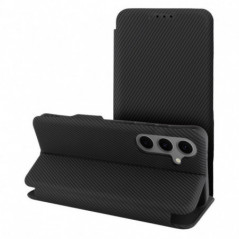 Motorola Moto G35 Wallet Cases FOLIO Side Magnet Elegant, Carbon pattern  Black
