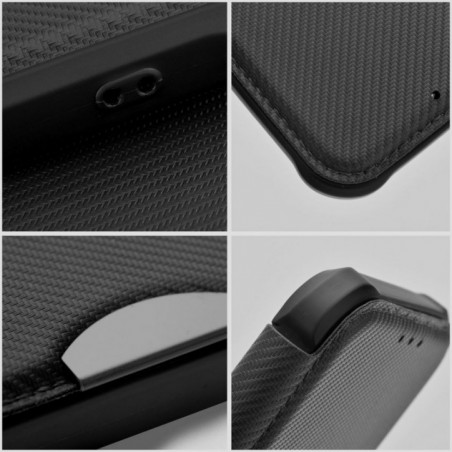 Apple iPhone 16e Wallet Cases Razor Book Carbon Fibre, Carbon pattern  Black