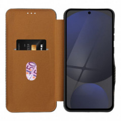 Motorola Moto G55 Wallet Cases FOLIO Side Magnet Elegant, Carbon pattern  Brown