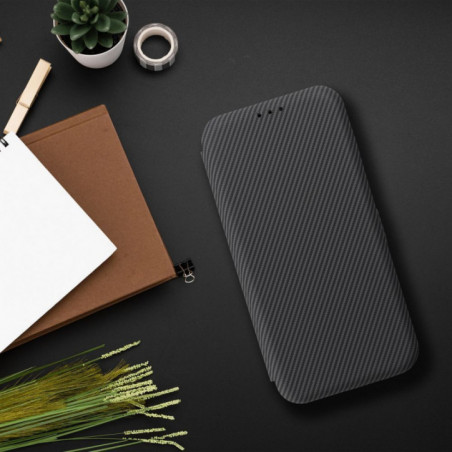 Motorola Moto G55 Wallet Cases FOLIO Side Magnet Elegant, Carbon pattern  Grey