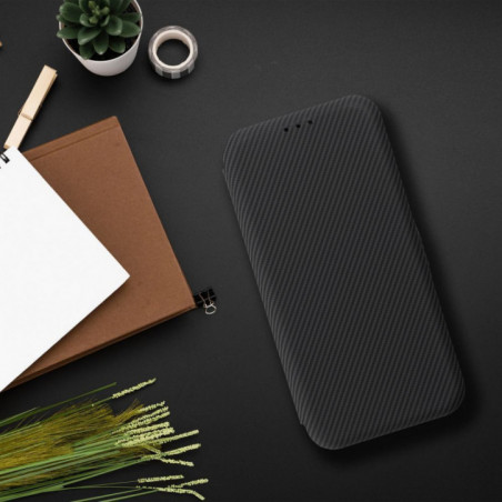 Motorola Moto G55 Wallet Cases FOLIO Side Magnet Elegant, Carbon pattern  Black